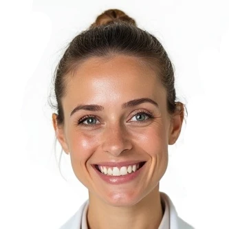 Anna Staniewicz, dietetyczka Biolane Pharm, w białym kitlu, uśmiecha się