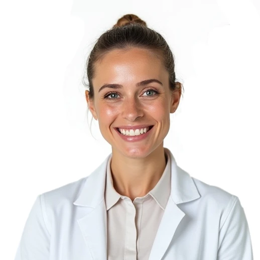 Anna Staniewicz, dietetyczka Biolane Pharm, w białym kitlu, uśmiecha się