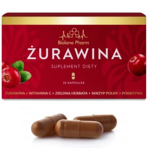 Zurawina-Biolane-Pharm-Box&Pills Suplement diety Biolane Pharm Żurawina 30 kapsułek z witaminą C, zieloną herbatą, skrzypem polnym i pokrzywą.